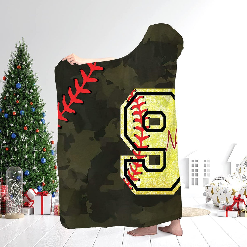 Woodland camo softball jersey throw blanket view 2 styled in modern holiday decorated living room