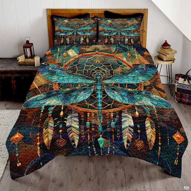 Turquoise dragonfly dreamcatcher bedding in a bright bedroom
