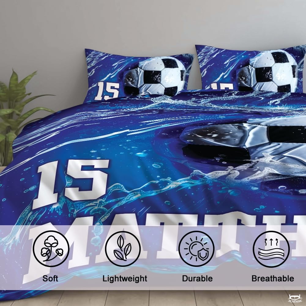 Custom Soccer Ball Water Splashes Comforter Set, Machine Washable