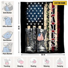 Full flat overhead view showing the complete American flag, combat boots, and camouflage layout.