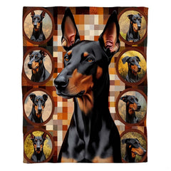 Realistic Doberman dog bed photography artwork displayed in modern bedroom