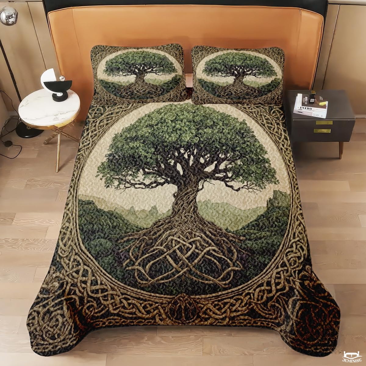 Tree of Life with Celtic Knot Roots Quilt Set And Celtic Knot Borders