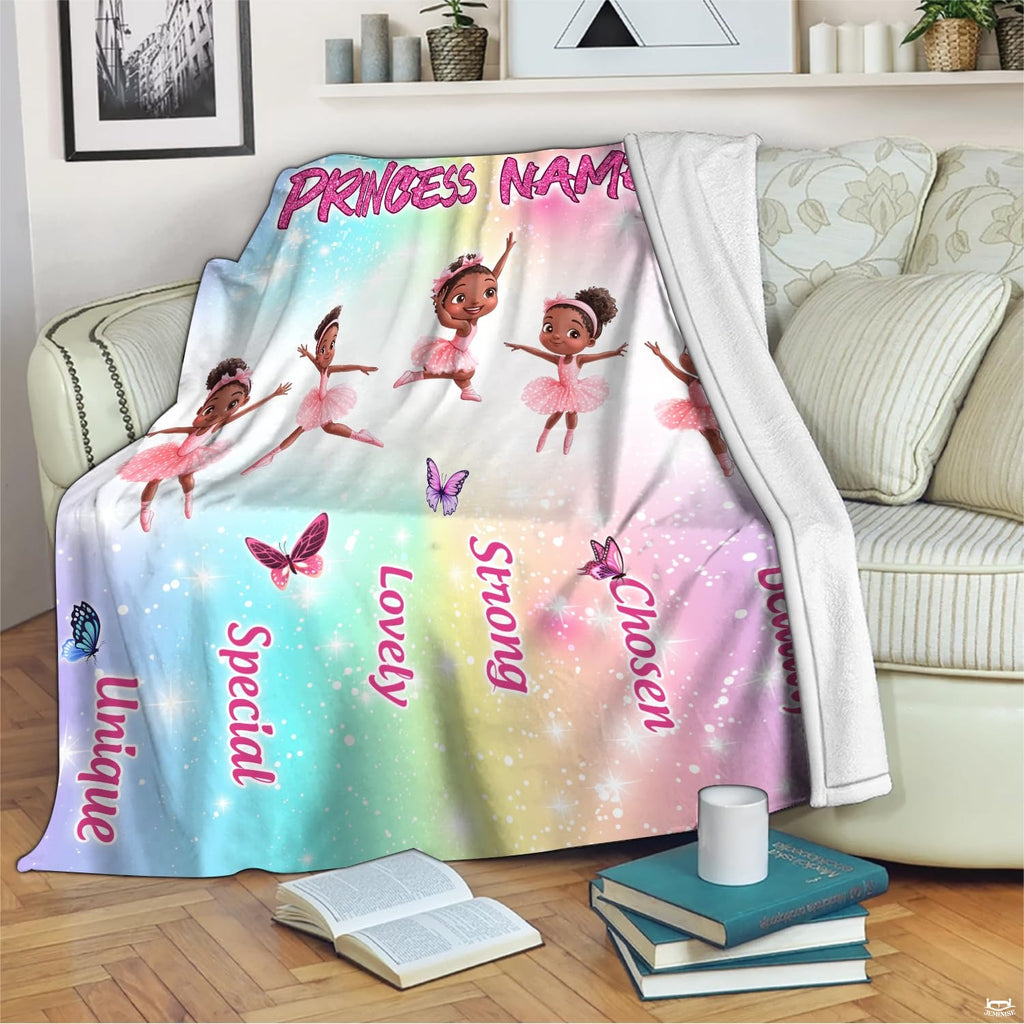 Folded presentation of the ballerina throw blanket resting neatly on an armchair.