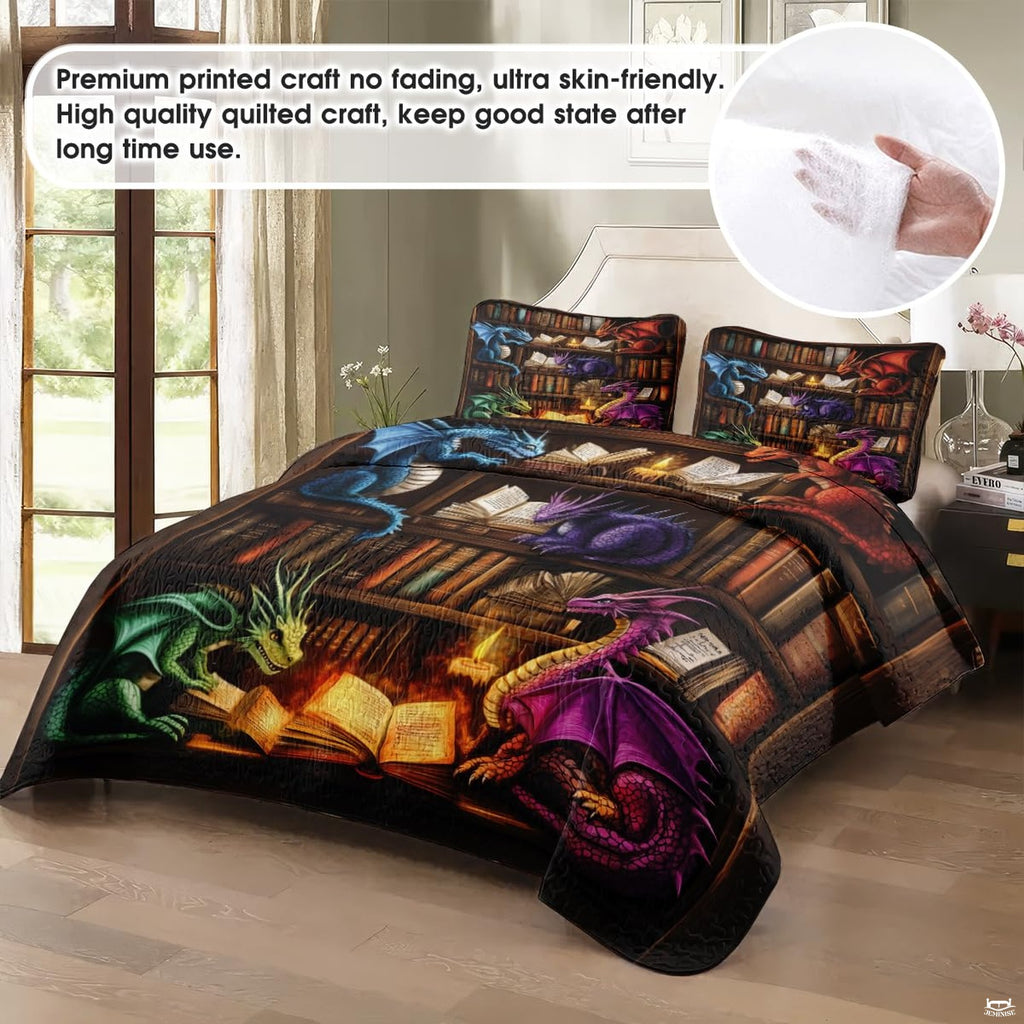 Dragon book bedding in a softly lit bedroom