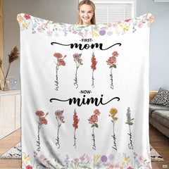 Vintage botanical birth flower bedding featuring delicate blush petals and script lettering.