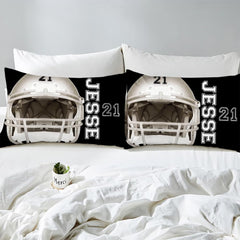 Matching pillowcase detail for athletic bedding set showcasing footballer artwork and jersey numbering