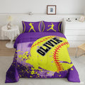Decorative Softball Bedding Set – Bright Teal Yellow Sports Comforter for Girls and Women, Cozy Softball Fan Bedroom Set in Twin, Queen, King Sizes