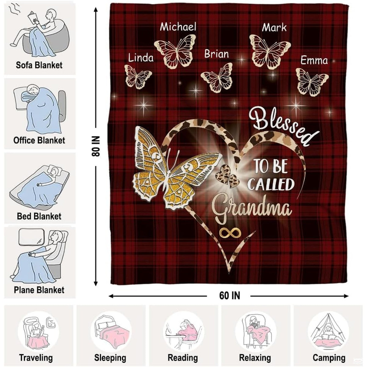 Full rectangular textile display shown with dimension callouts