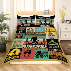 Sunset striped jacquard bedding set showcasing a walking thematic accent pine forest silhouette over retro dusk bands.
