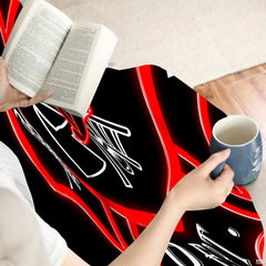Overhead flat view of the first responder firefighter throw blanket displaying high-contrast graphic badge