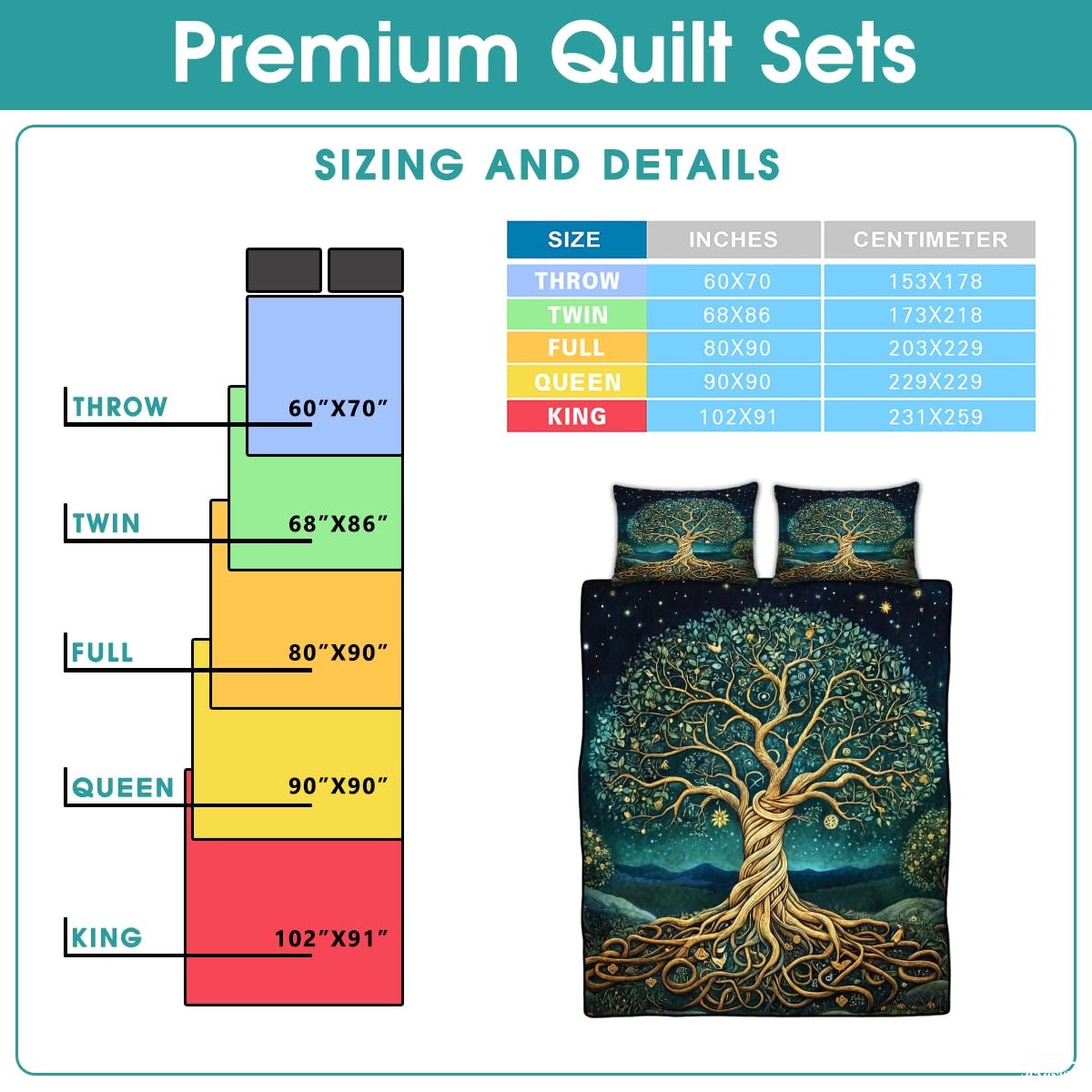 Fantasy Nature Tree of Life Quilt Set with Twisted Tree Trunk And Bedroom