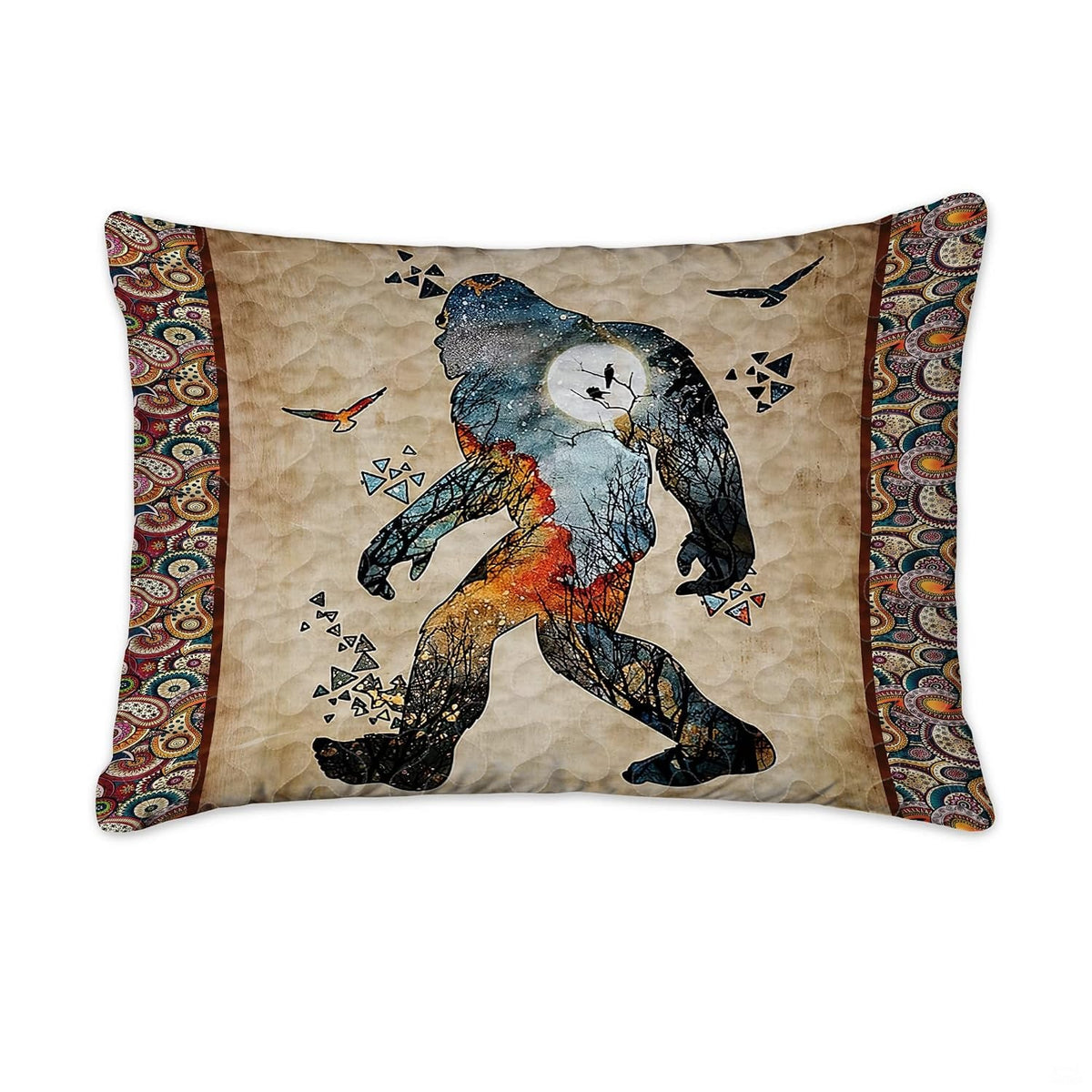 Matching pillowcase detail for woodland bedding set showcasing coordinating Bigfoot and forest artwork