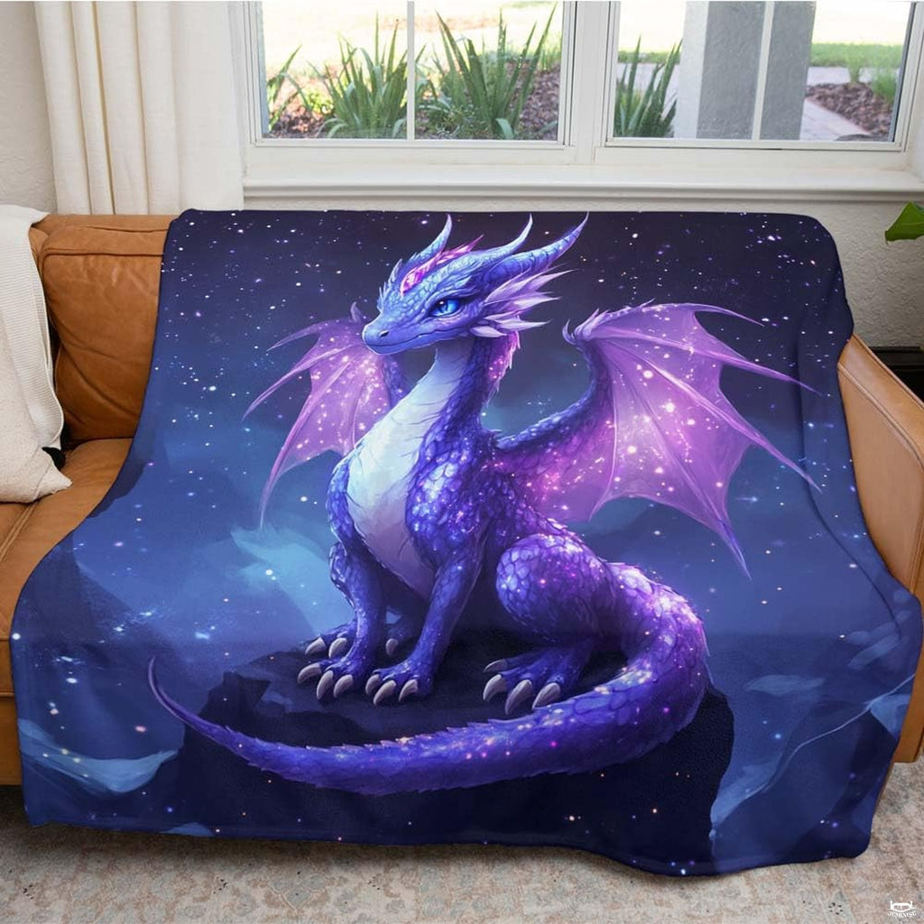 Starlight lavender dragon throw blanket view 2 styled on living room couch in modern home