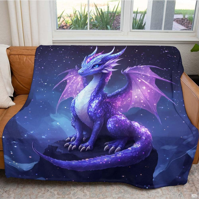 Starlight lavender dragon throw blanket view 2 styled on living room couch in modern home
