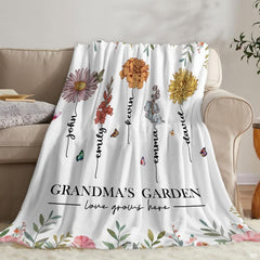 Botanical meadow drape arranged on sofa with decorative cushions