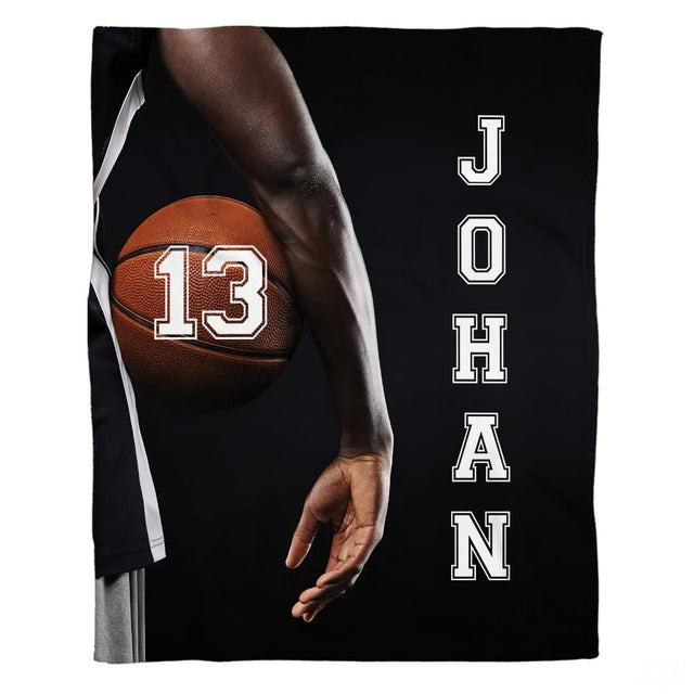 Personalized Basketball Held Under Player Arm Blanket with Name and Number