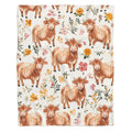 Highland cow bedding set featuring watercolor calves and marigold florals on cream background.