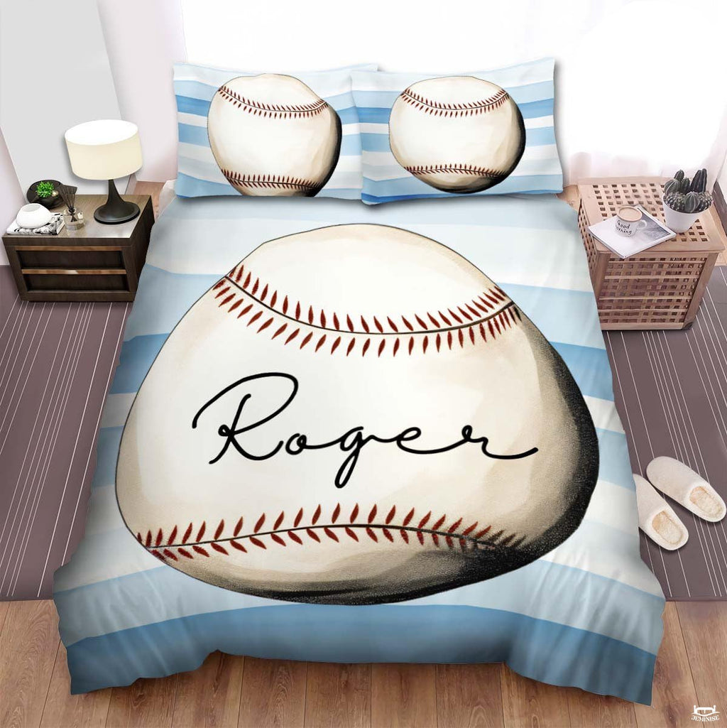 Personalized Baseball Bedding Full Size Flag Custom Name Duvet Cover Set Sport Decor Sports Comforter Bed Set (Baseball Blue)