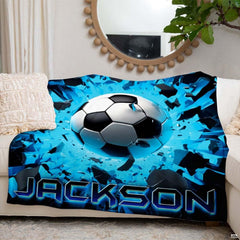 Decorative room setting featuring thematic accent-energy soccer motif with vibrant neon cyan illumination.