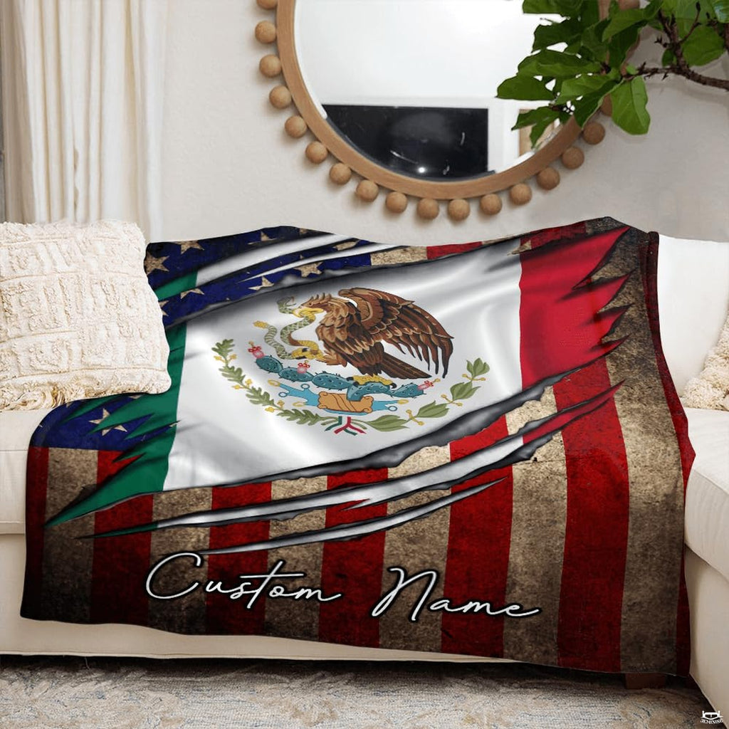 Mexican American ripped flag design with Mexican eagle crest and stars and stripes, view 4.