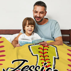 Folded softball athletic blanket highlighting bright print clarity