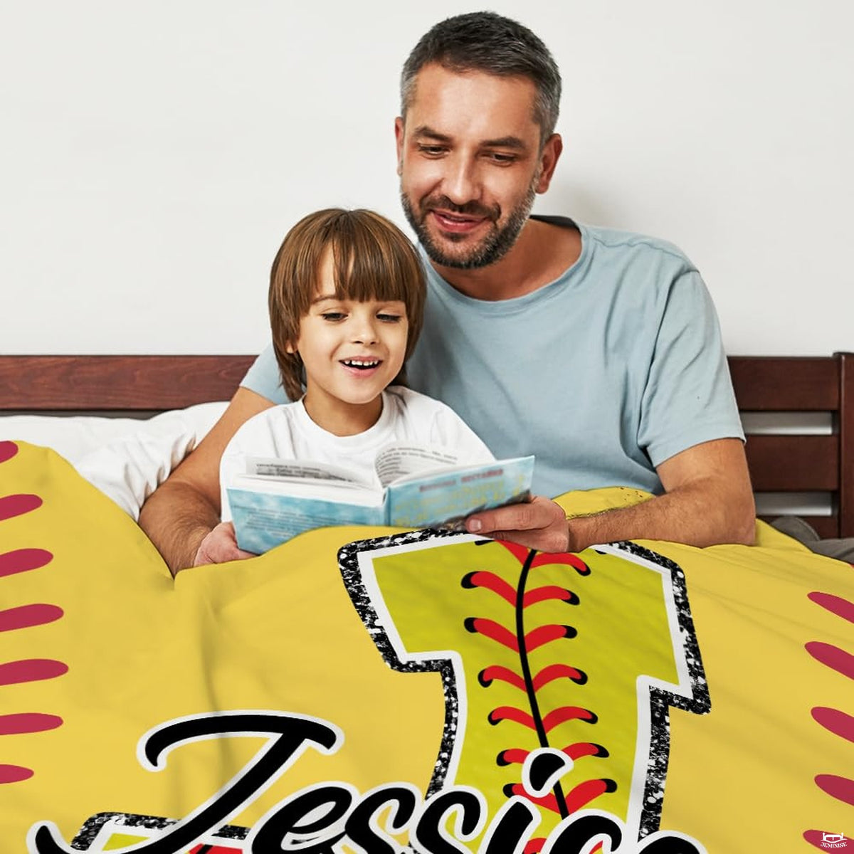 Folded softball athletic blanket highlighting bright print clarity