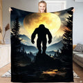 Bigfoot golden full moon blanket featuring Sasquatch silhouette on mountain ridge.