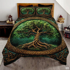 Celtic Mythology Tree of Life Quilt Set With Celtic Knotwork Border