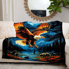 Soaring eagle wolves full moon throw blanket view 6 detailing nocturnal wildlife artwork