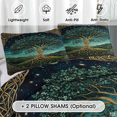 Celtic and Fantasy Quilt Set with Twisting Tree Trunk And Exposed Roots