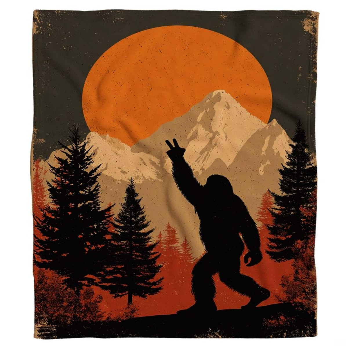 Graphic overview of Bigfoot peace sign blanket design and feature attributes.