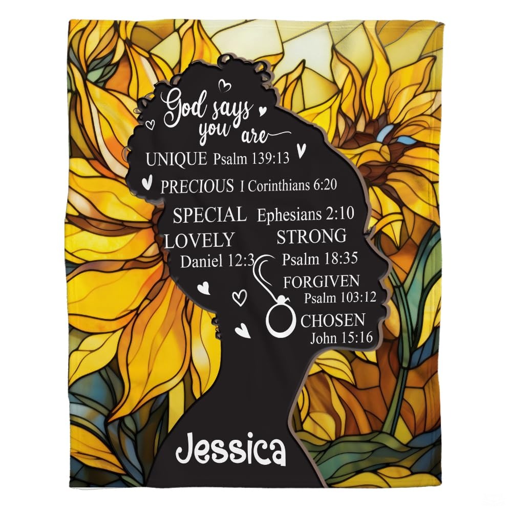 Personalized Sunflower Christian Blanket with Bible Verses – Custom Name Faith Gift for Her