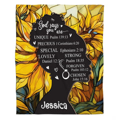 Personalized Sunflower Christian Blanket with Bible Verses – Custom Name Faith Gift for Her