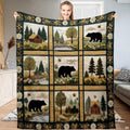 Rustic black bear cabin meadow throw blanket held open by woman