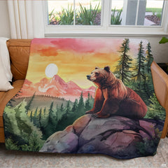 Rustic mountain bed frame styling paired with nature-inspired wilderness bear bedding decor.