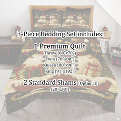 Full bedroom display of festive holiday bedding styled with evergreen garland and seasonal accents