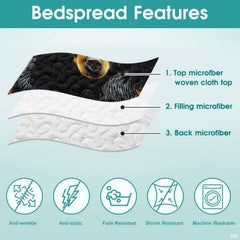 Side view of bear family bedding set creating a tranquil woodland aesthetic in a rustic bedroom