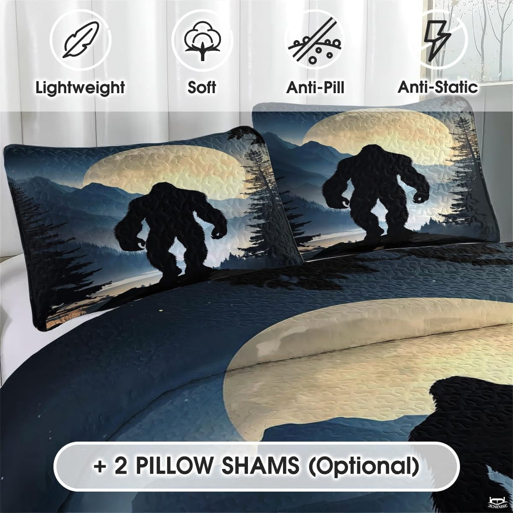 Personalized Bigfoot Silhouette Forest Night Scene Quilt Set