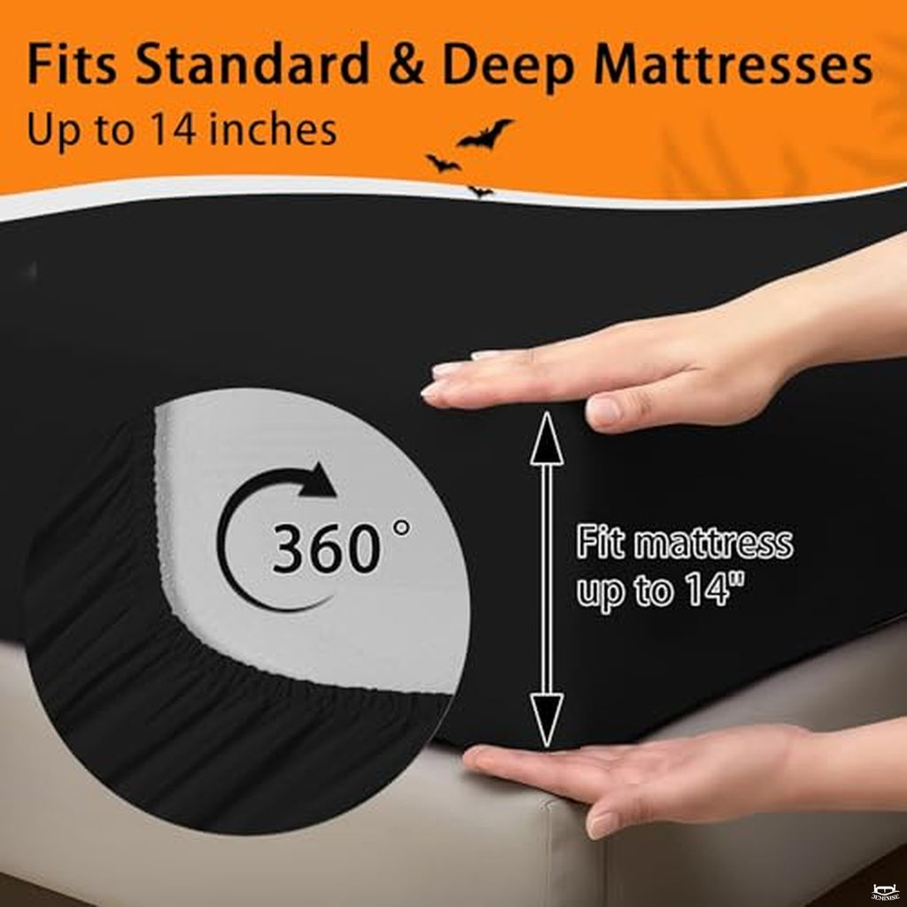 Pamnest Twin Halloween Comforter Set with Sheets, 5 Pieces Ghost Bedding