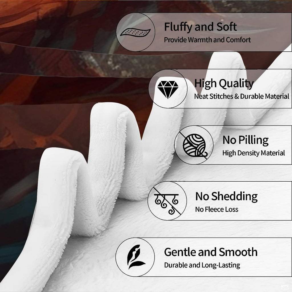 Texture detail diagram displaying the plush sherpa and fleece layers of the dragon blanket.