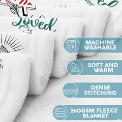 Christian faith scripture affirmation throw blanket styled over a contemporary living room sofa