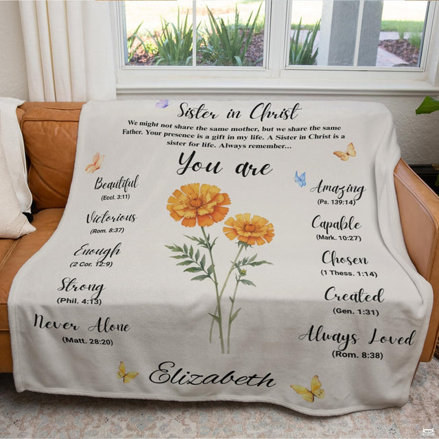 Close-up of golden marigold illustration on clean botanical bedding set backdrop.