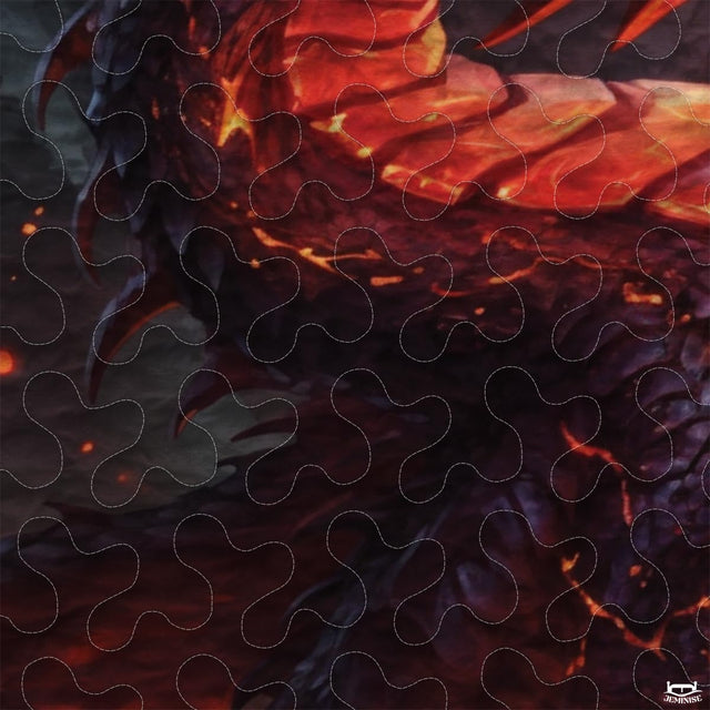 Fantasy Fire Dragon Comforter Set with Glowing Lava And Bedroom Setting