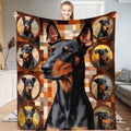 Doberman dog bed picture art print on bedding set with thematic accent mosaic pattern