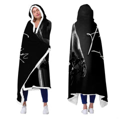 Football player monochrome throw blanket held open displaying high contrast black and white sports art