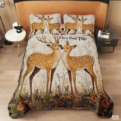 You and Me deer quilt overhead view