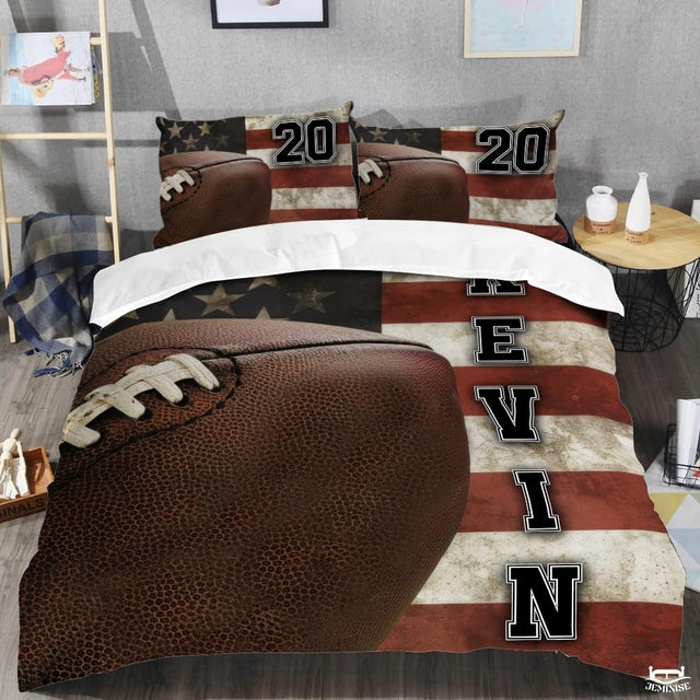 Custom Sports and Patriotism Football on American Flag Background Comforter