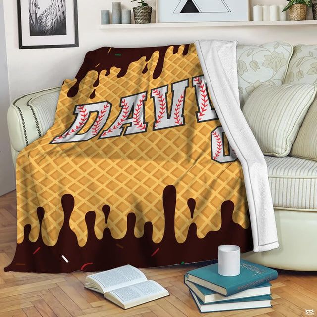 Waffle cone pattern with dripping chocolate and baseball-laced varsity lettering, view 2.
