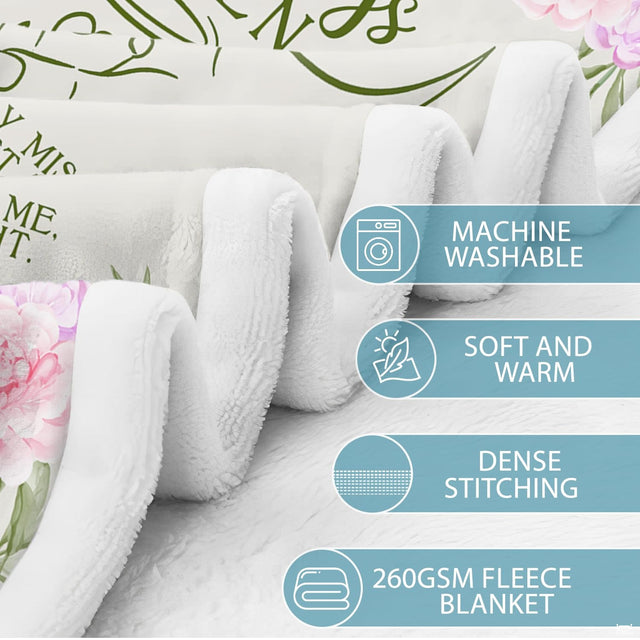 Feature infographic showing product details for the angel wings memorial blanket.