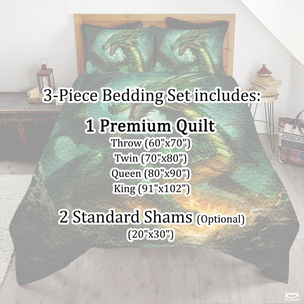 Fantasy Comforter Set with Dragon and Bedroom and Fire And Spikes
